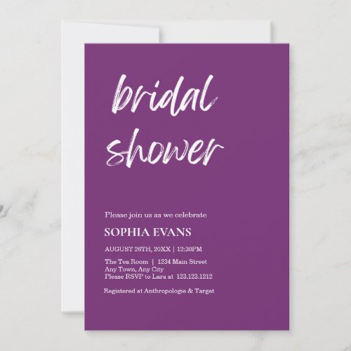 Modern Minimalist Midnight Purple Bridal Shower Invitation