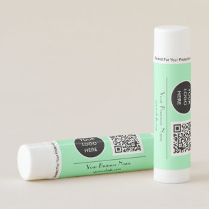 Modern Minimalist Mint Green Custom logo QR Code Lip Balm
