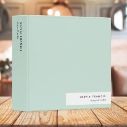 Modern Minimalist Mint Green Pastel 3 Ring Binder