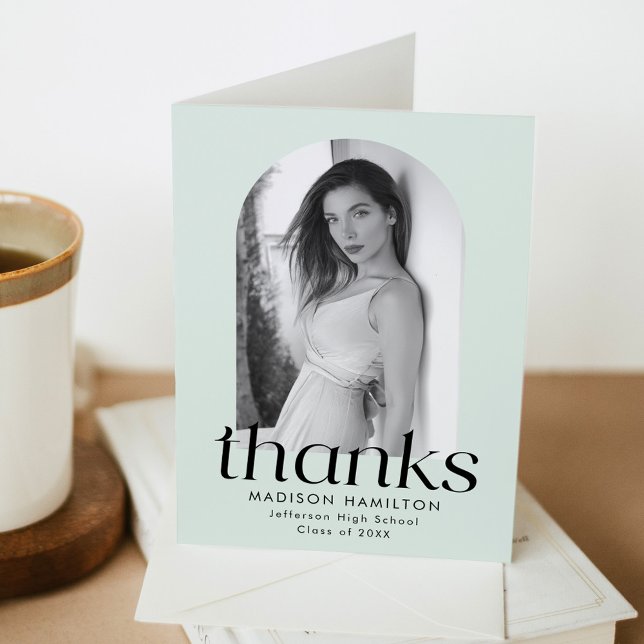 Modern Minimalist Mint Photo Graduation Thank You Card (Creator Uploaded)