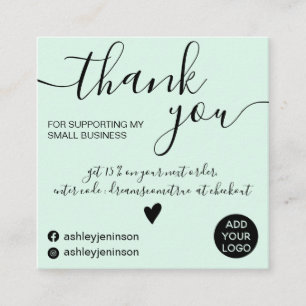 Modern minimalist mint teal order thank you square business card