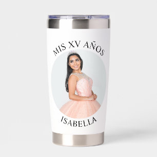 Modern Minimalist Mis XV Años Circle Photo Insulated Tumbler