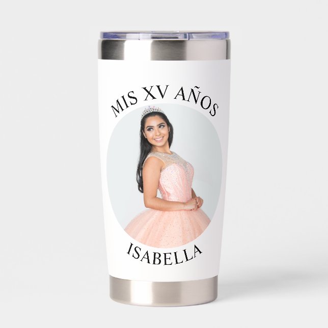 Modern Minimalist Mis XV Años Circle Photo Insulated Tumbler (Front)