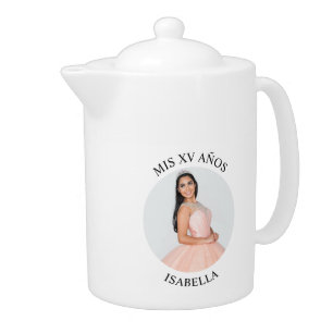 Modern Minimalist Mis XV Años Circle Photo Teapot