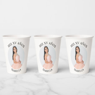 Modern Minimalist Mis XV Años Photo Paper Cups
