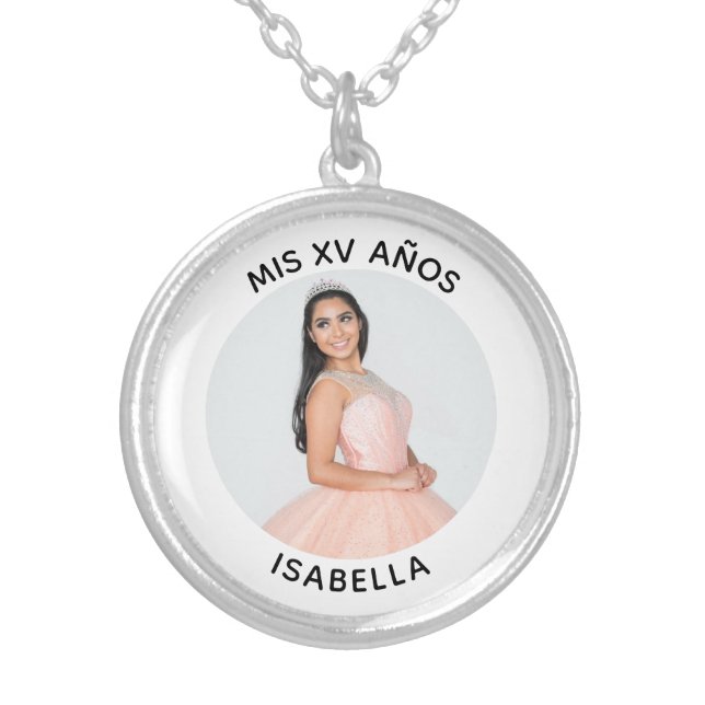 Modern Minimalist Mis XV Años Photo Silver Plated Necklace (Front)