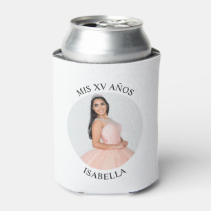 Modern Minimalist Mis XV Años Round Photo Can Cooler