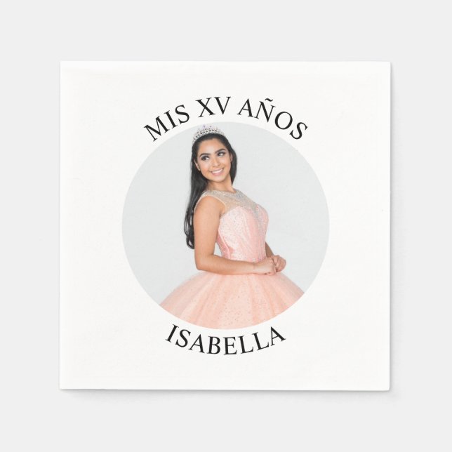 Modern Minimalist Mis XV Años Round Photo Napkins (Front)