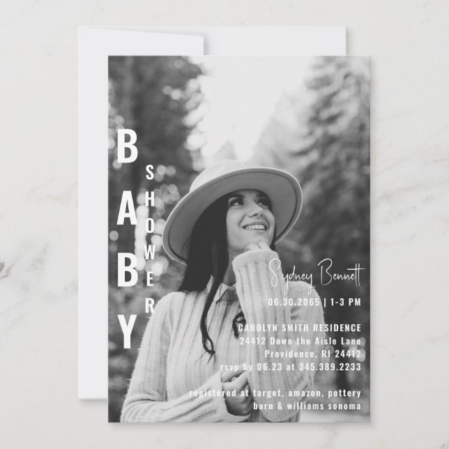 Modern Minimalist Mom B/W Photo Baby Shower  Invitation (Front)