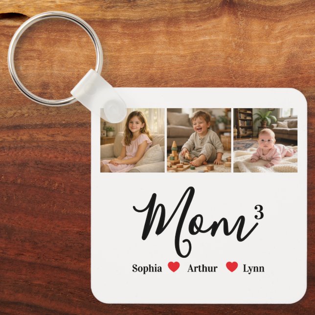Modern Minimalist Mom Custom Photo & Name Keepsake Keychain (Front)