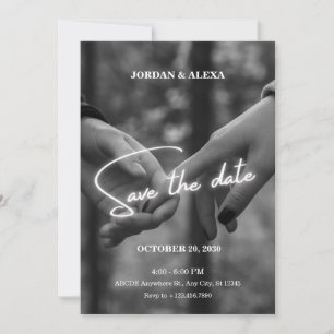 modern minimalist monochrome holding hands wedding save the date