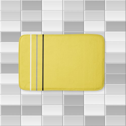Modern Minimalist Monochrome Lines Yellow Bath Mat