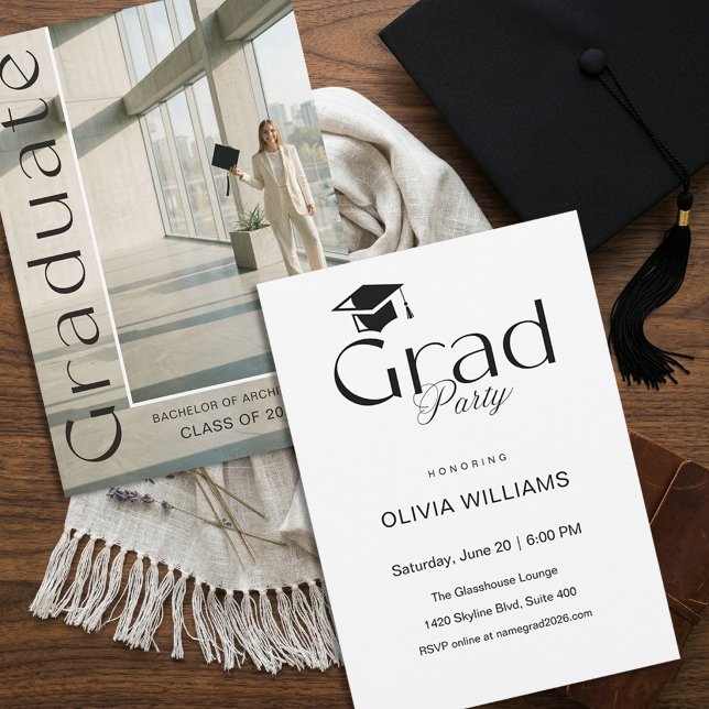 Modern Minimalist Monochrome Photo Graduation Invitation (Creator Uploaded)