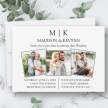 Modern Minimalist Monogram 3 Photo Wedding