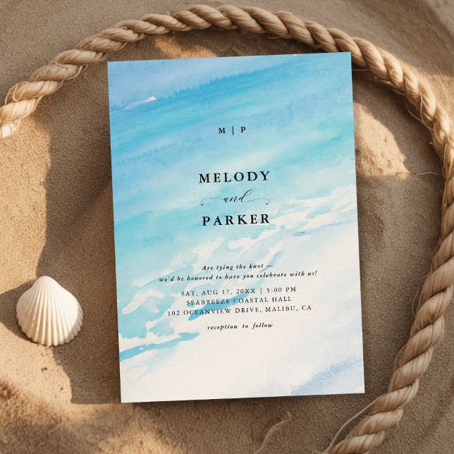 Modern Minimalist Monogram Beach Themed Wedding Invitation (Creator Uploaded)