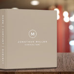 Modern Minimalist Monogram Beige<br><div class="desc">Modern professional binder features a minimalist design in beige. Custom name and title centered in a presented in a stylish simple font with a complimentary minimal monogram medallion. Shown with a custom name and monogram initial on the front in modern typography, this personalized business binder is designed with custom text....</div>