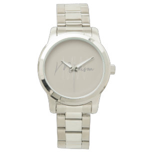 Modern Minimalist Monogram Beige Script Name Watch