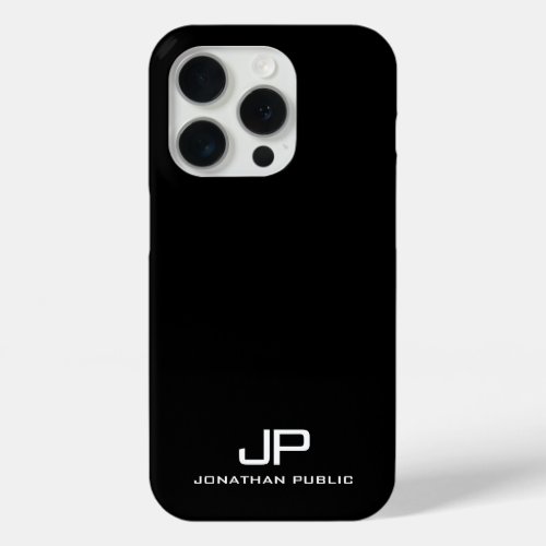 Modern Minimalist Monogram Black And White iPhone 15 Pro Case