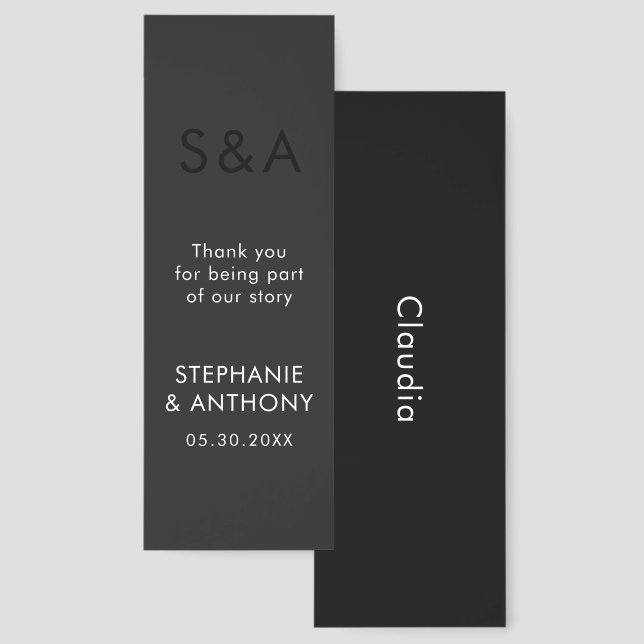 Modern Minimalist Monogram Black and White Wedding Bookmarks (Front & Back)
