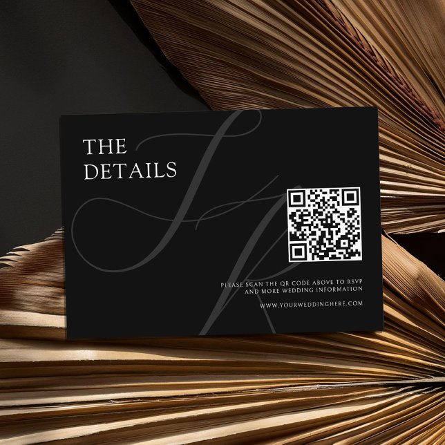 Modern Minimalist Monogram Black and White Wedding Enclosure Card (Creator Uploaded)