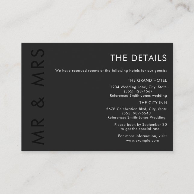 Modern Minimalist Monogram Black and White Wedding Enclosure Card (Front)