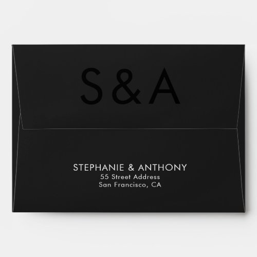 Modern Minimalist Monogram Black and White Wedding Envelope