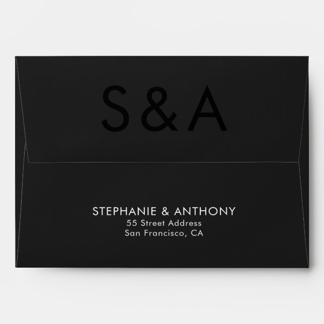 Modern Minimalist Monogram Black and White Wedding Envelope (Back (Top Flap))