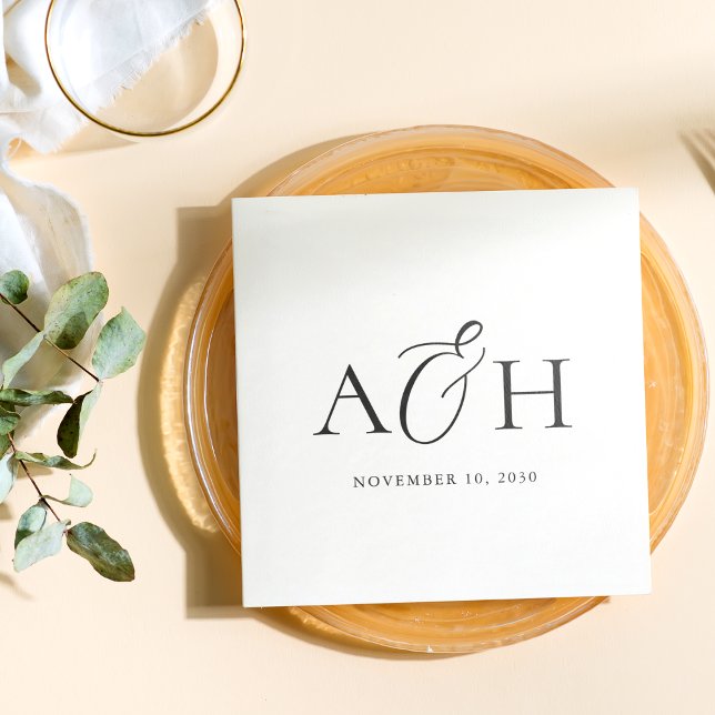 Modern Minimalist Monogram Black and White Wedding Napkins (Creator Uploaded)