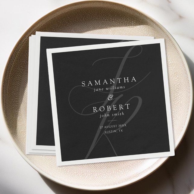Modern Minimalist Monogram Black and White Wedding Napkins (Creator Uploaded)