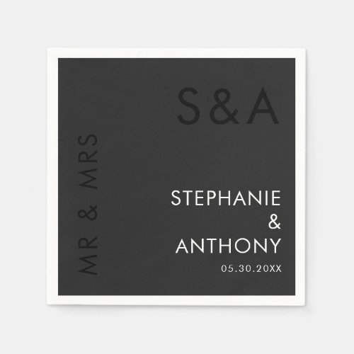 Modern Minimalist Monogram Black and White Wedding Napkins