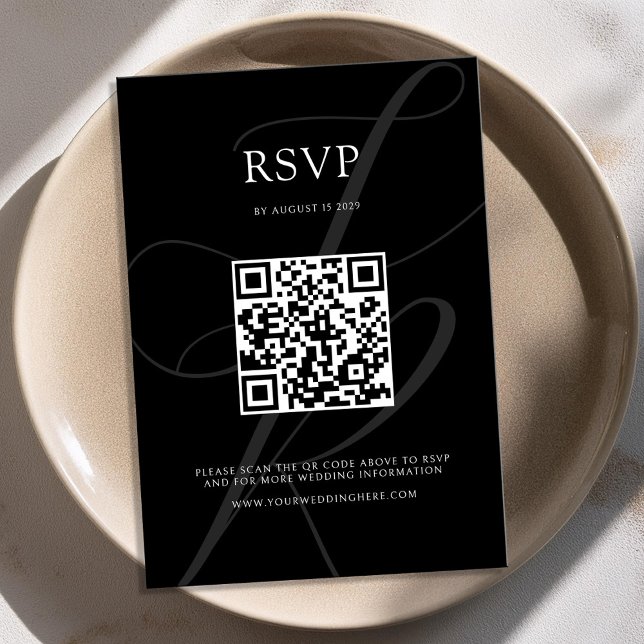 Modern Minimalist Monogram Black and White Wedding RSVP Card (Creator Uploaded)
