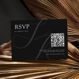 Modern Minimalist Monogram Black and White Wedding RSVP Card