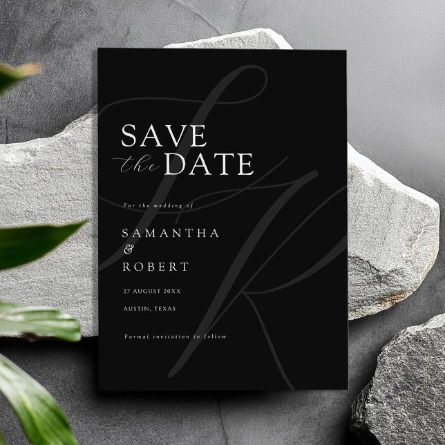 Modern Minimalist Monogram Black and White Wedding Save The Date (Creator Uploaded)