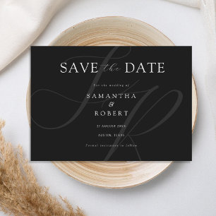 Modern Minimalist Monogram Black and White Wedding Save The Date