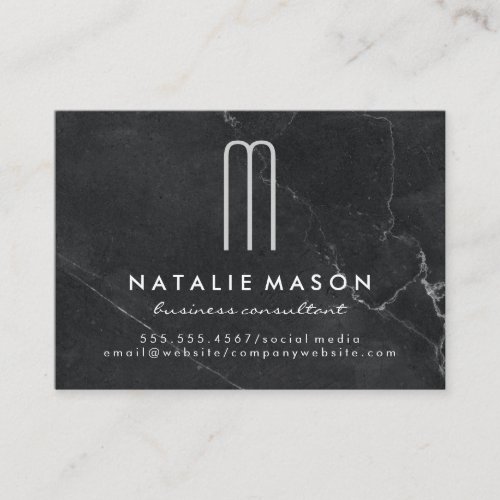 Modern Minimalist Monogram Black Marble Business Card