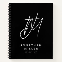Modern Minimalist Monogram Black White Notebook