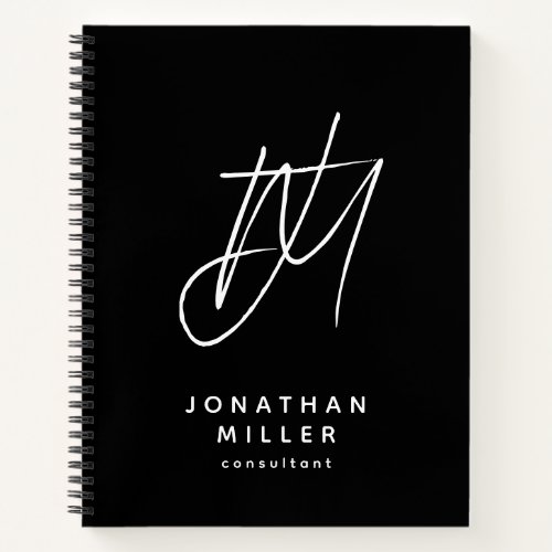Modern Minimalist Monogram Black White Notebook