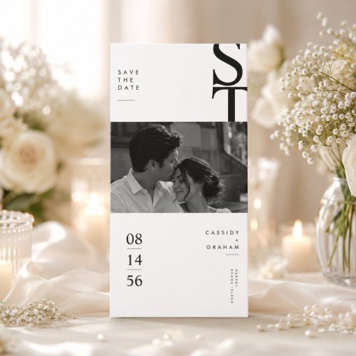Modern Minimalist Monogram Black & White Photo Save The Date