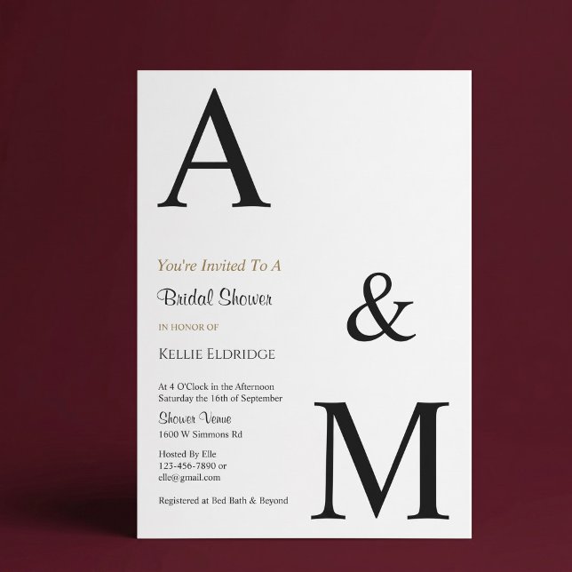 Modern Minimalist Monogram Bridal Shower Invitation (Creator Uploaded)