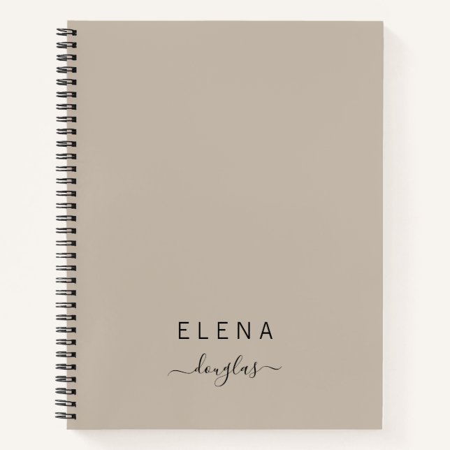 Modern Minimalist Monogram Brown Neutral Script Notebook (Front)