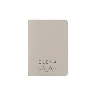 Modern Minimalist Monogram Brown Neutral Script Passport Holder