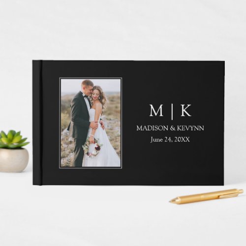 Modern Minimalist Monogram Couple Photo Wedding Guest Book