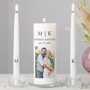 Modern Minimalist Monogram Couple Photo Wedding Unity Candle Set