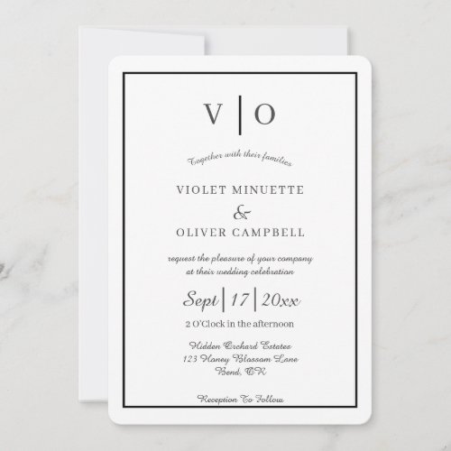 Modern Minimalist Monogram Details All In One v2 Invitation