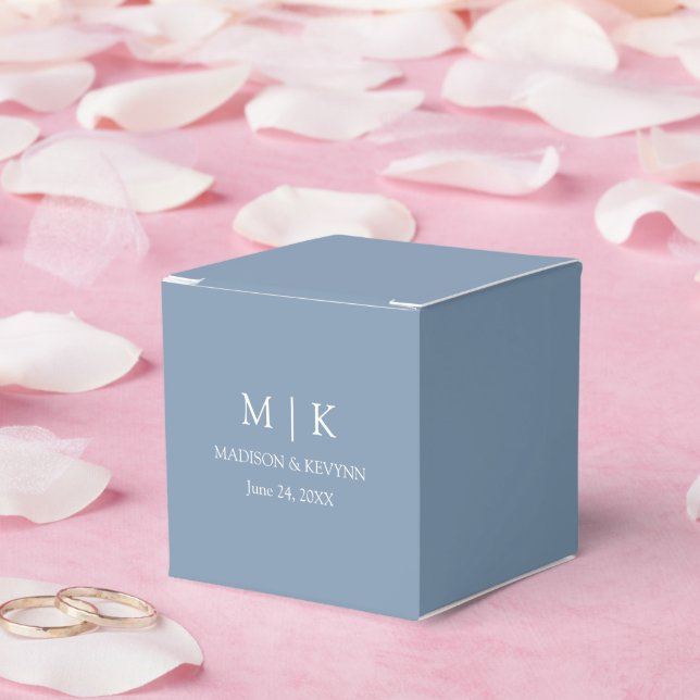 Modern Minimalist Monogram Dusty Blue Wedding Favor Boxes (Wedding)