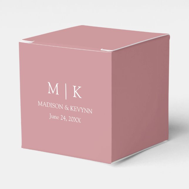 Modern Minimalist Monogram Dusty Rose Wedding Favor Boxes (Front Side)
