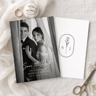 Modern Minimalist Monogram Elegant Wedding Photo Save The Date