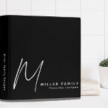 Modern Minimalist Monogram Family Recipes 3 Ring Binder<br><div class="desc">Modern recipe binder features a minimal design in a black and white color palette. Custom family name presented in the lower right-hand corner in stylish simple font with a complimentary minimal monogram initial. Shown with a custom name and monogram initial on the front in modern typography, this personalized family recipe...</div>