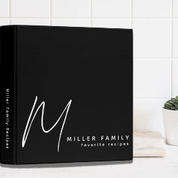 Modern Minimalist Monogram Family Recipes 3 Ring Binder