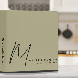 Modern Minimalist Monogram Family Recipes 3 Ring Binder
